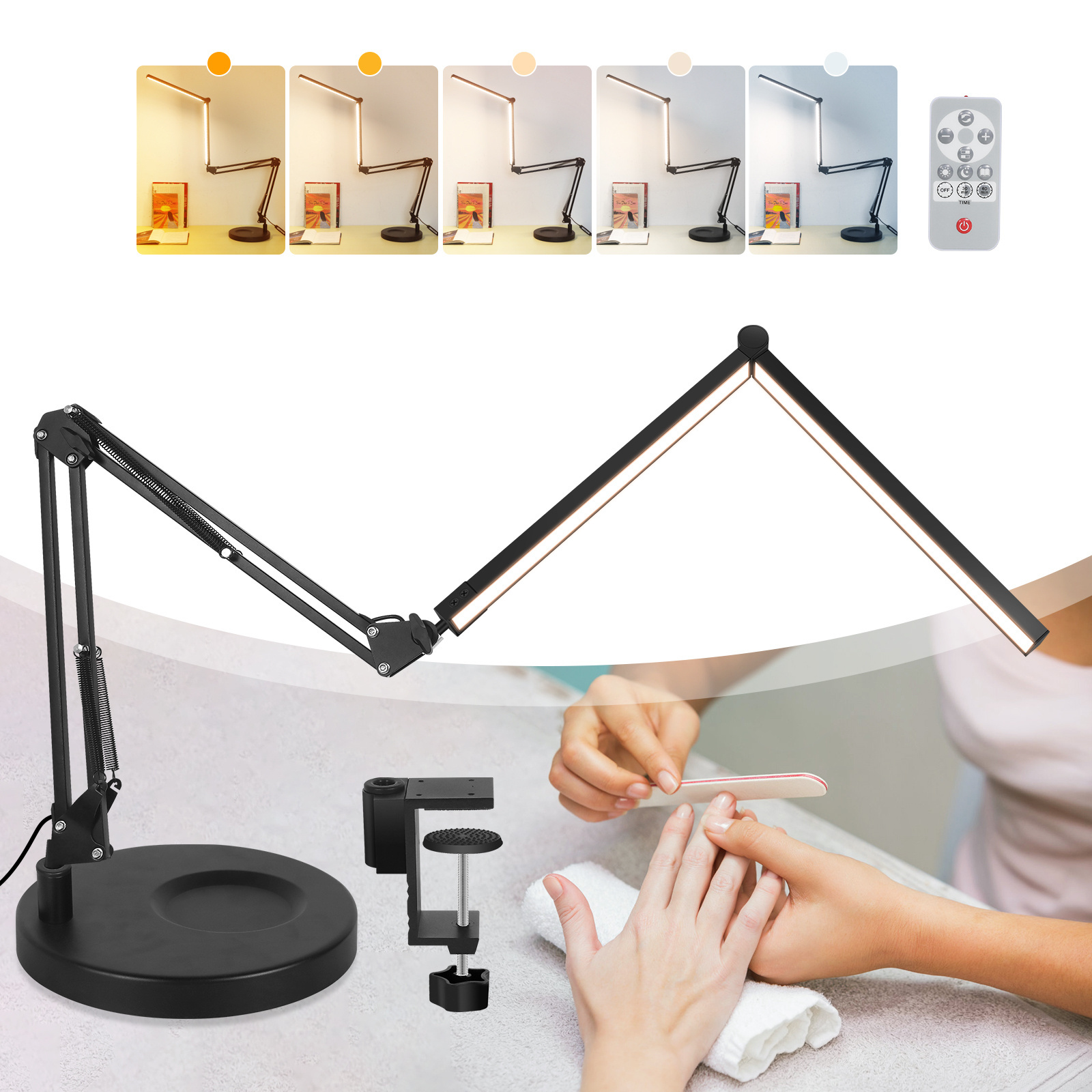 2 in 1Remote Control LED Desk Lamp with 5 Colors Adjustment Time Setting  Long Swinging Arm Table Light for Bedroom Office