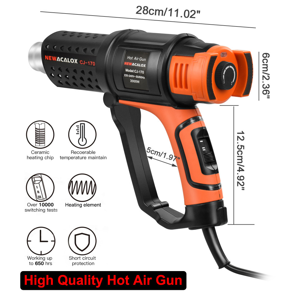 2000W EU 220V Industrial Hot Air Gun Adjustable Temperature Heat Gun with 4Pcs  Nozzles Shrink Wrapping Thermal Power Tool