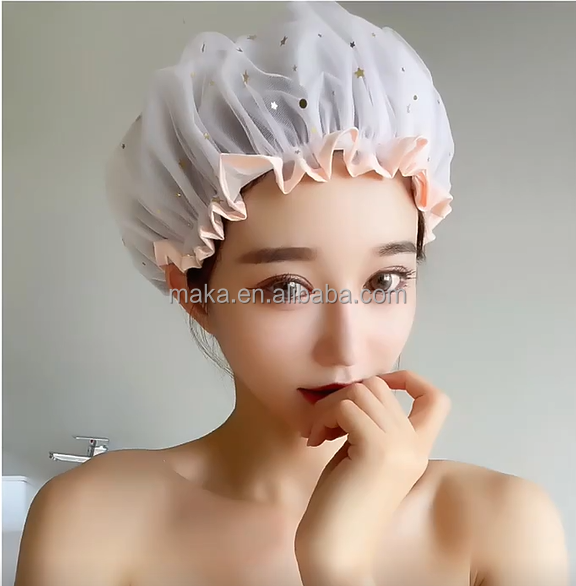 Private Label Braid Bonnet Bath Cap Wholesale Double Layer Shower Cap Custom Logo Waterproof Shower Cap