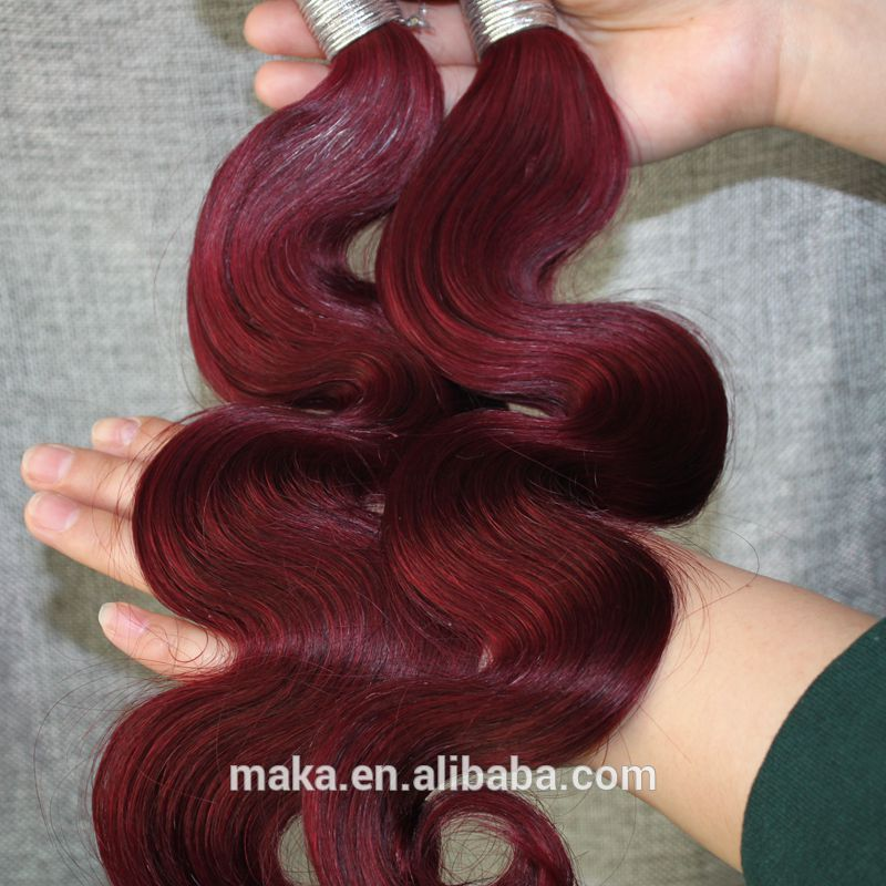 wholesale red human hair weave virgin 99j color body wave human hair extension