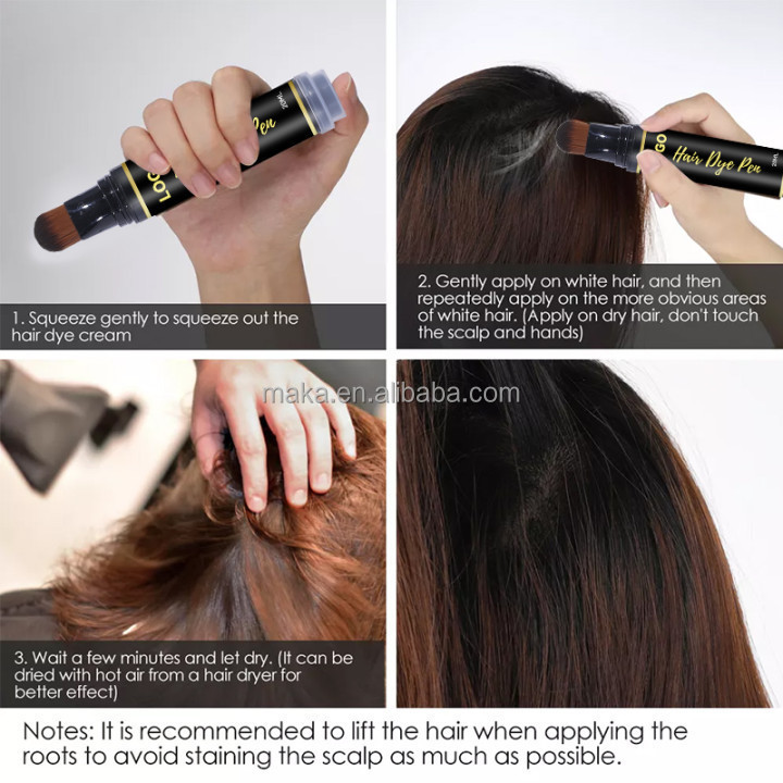 Factory price hair root touch up pen Private label 3 colors hair color styling disposable hair dye brush