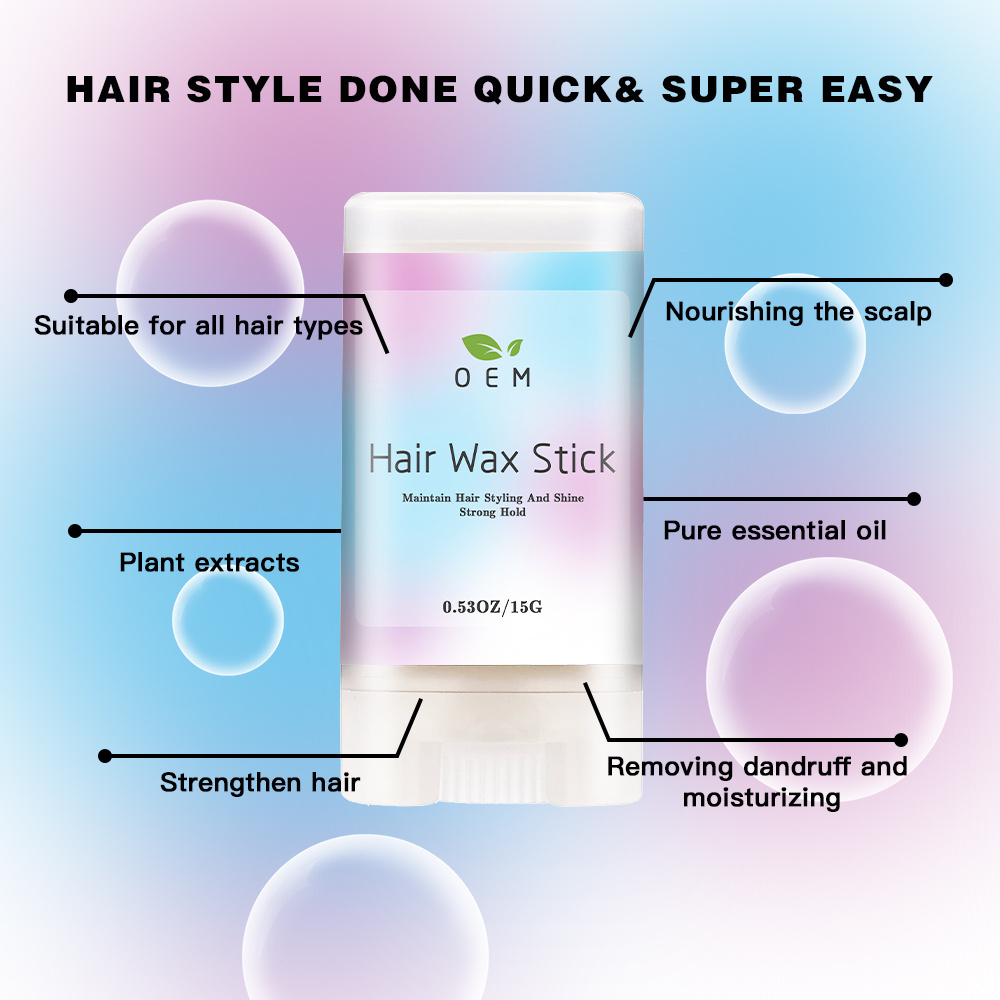 Custom Logo Strong Hold Non Greasy Smooth Frizzy Hairs 15g Hair Wax Stick Strong Hold Moisturizing Styling Hair Wax Gel