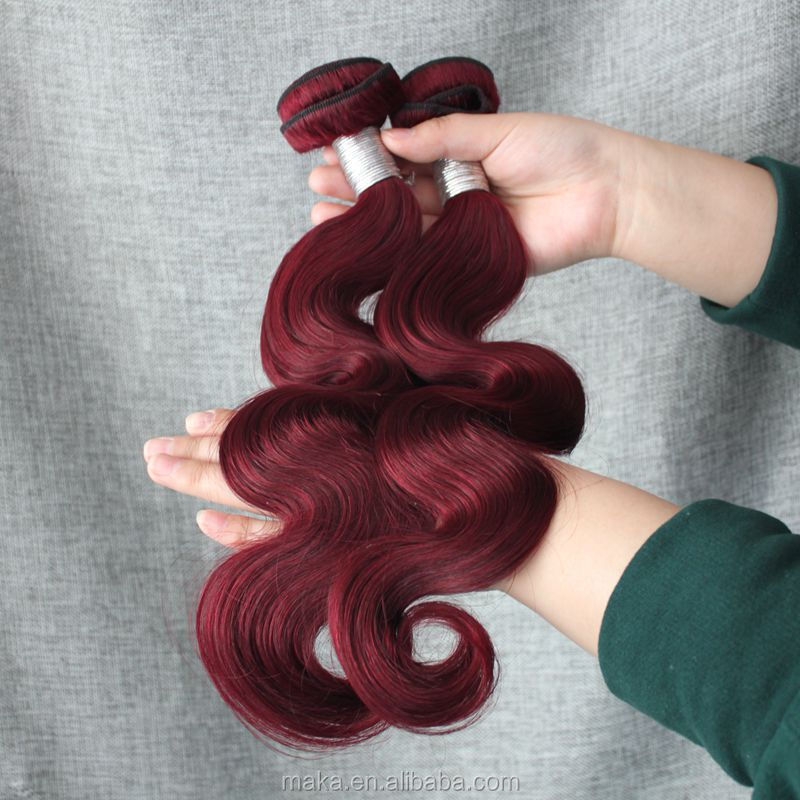 wholesale red human hair weave virgin 99j color body wave human hair extension