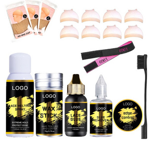 Private Label Strong Hold Lace Glue Wig Install Kit Adhesive Remover Hd Wig Cap Wax Stick Lace Melting Spray Edge Control