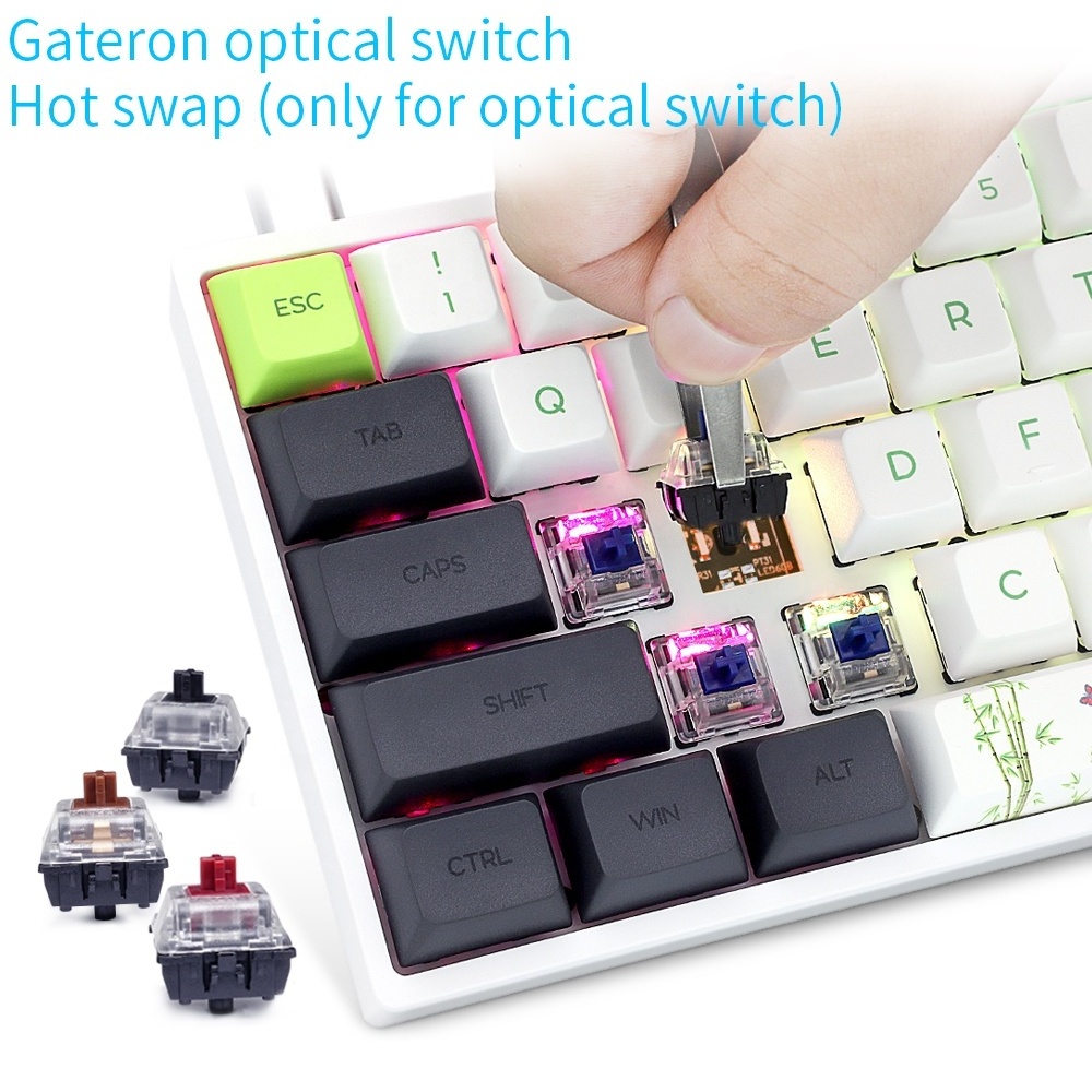 SK61 Gateron optical switch Panda PBT sublimation keycaps  RGB 60%  BT 5.1 Mechanical Gaming  Keyboard