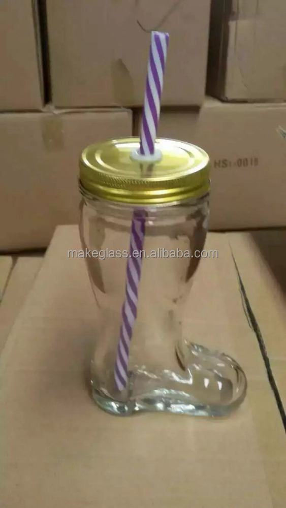 new mason jar , the boot shaped of mason jar with lid and straw