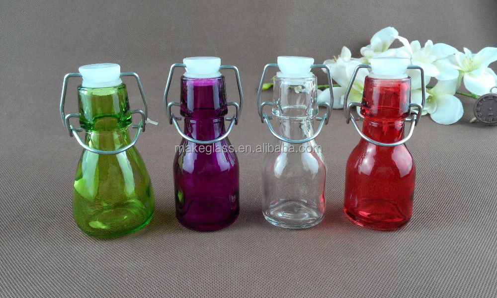 60ml colorful glass bottle with unique top, Glass lemonade bottle, Mini glass candy bottle with swing top