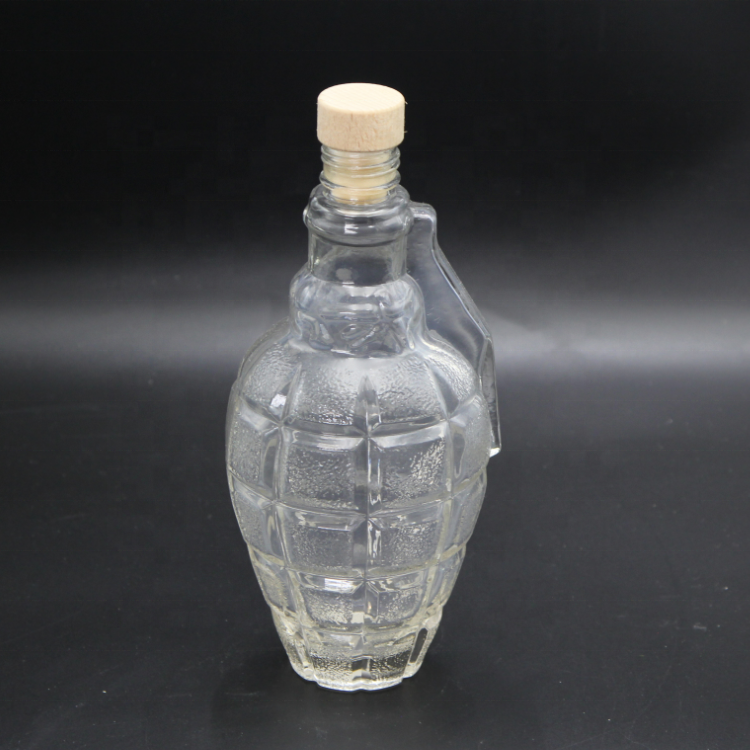 Clear cork cap grenade glass bottles 500ml