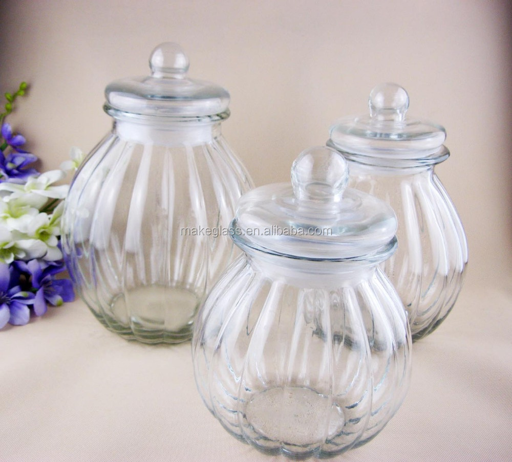 pumpkin shaped large glass storage jar with airtight lid, large glass cookie jar