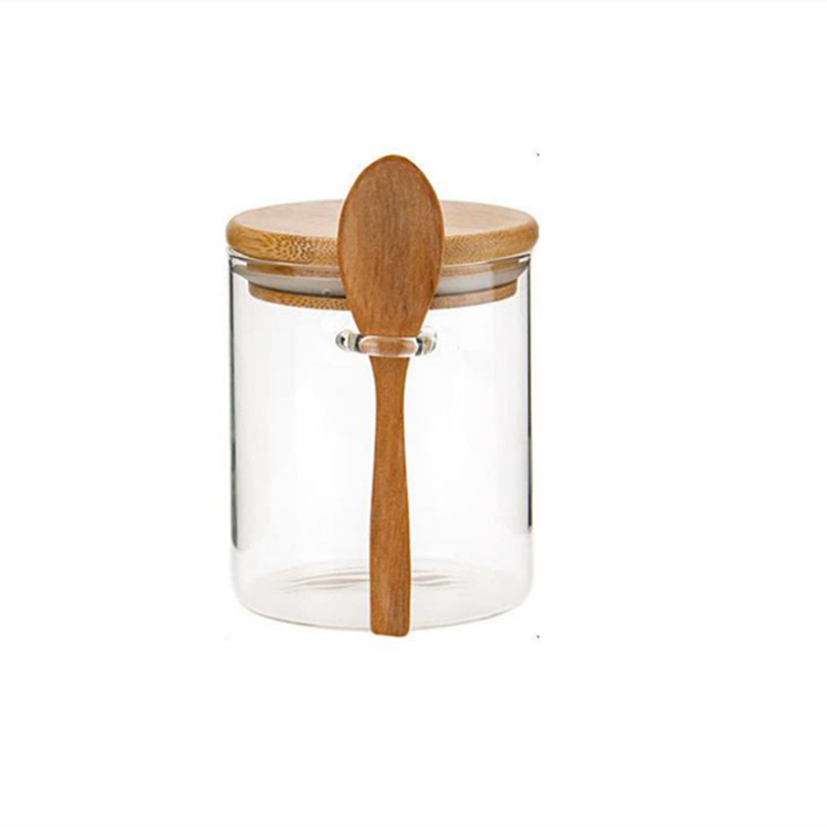 kitchen Food Storage glass jar with stainless steel lid and bamboo spoon Glass Jar with lid container