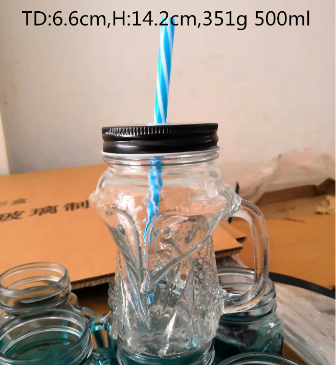 Wholesale 500ml Pineapple Owl Fox Skull frutta del prato glass mason jar with handle/juice mug /glass mug with lid and straw