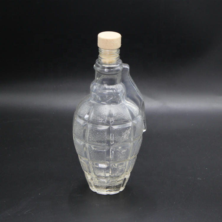 Clear cork cap grenade glass bottles 500ml