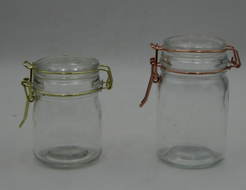 Wholesale Airtight Glass Storage Jam Spice Jars with Stainless Steel Clamp Lids