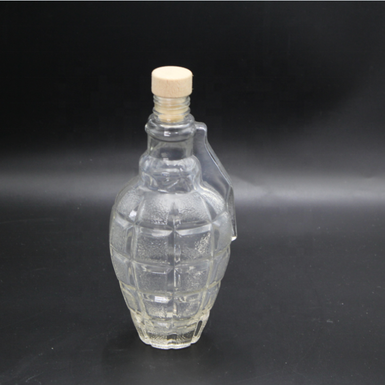 Clear cork cap grenade glass bottles 500ml