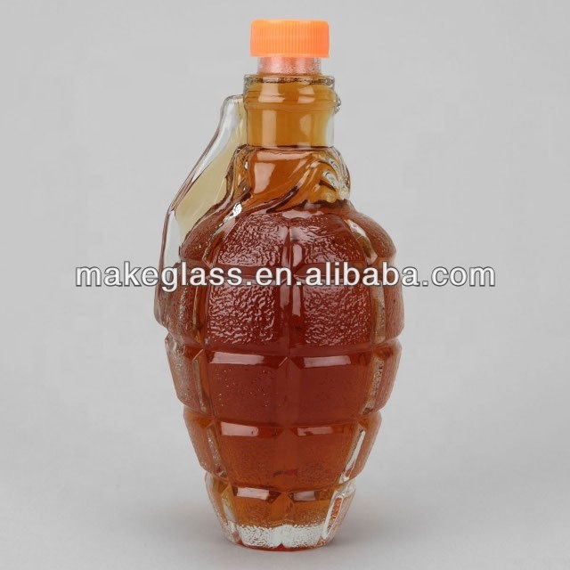 Special glass wine bottle grenade shape glass bottle with plastic lid