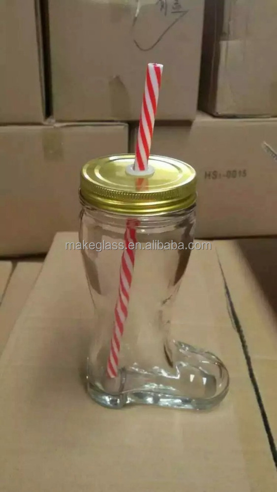 new mason jar , the boot shaped of mason jar with lid and straw