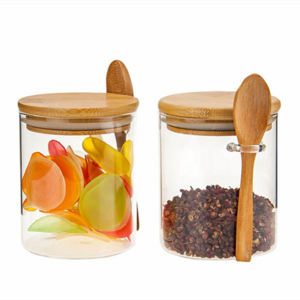 kitchen Food Storage glass jar with stainless steel lid and bamboo spoon Glass Jar with lid container