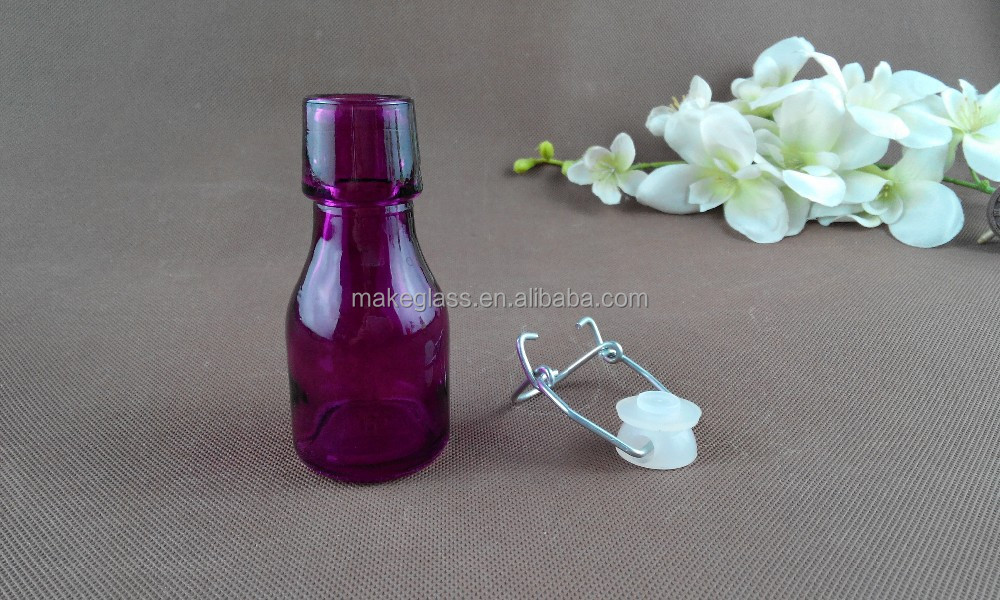 60ml colorful glass bottle with unique top, Glass lemonade bottle, Mini glass candy bottle with swing top