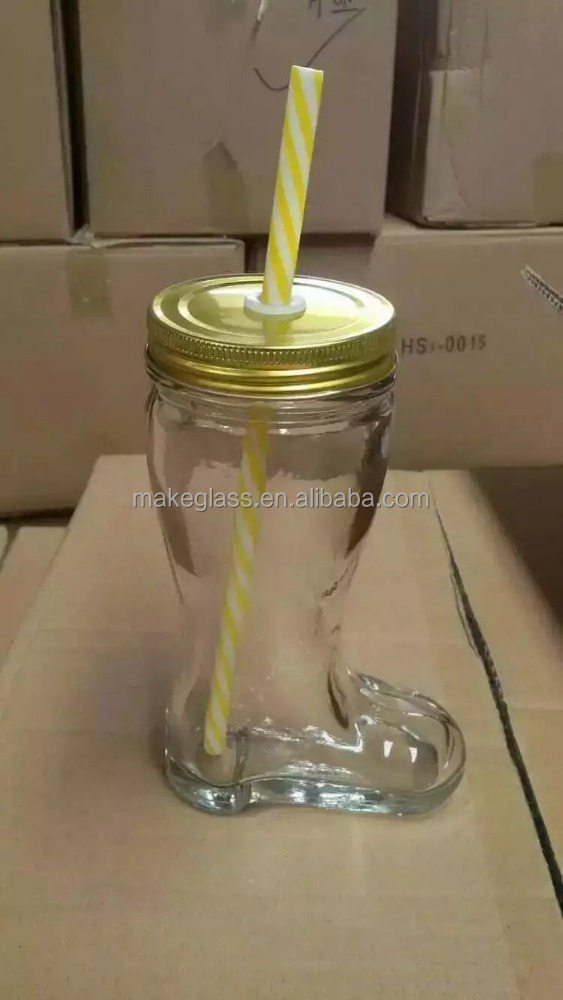 new mason jar , the boot shaped of mason jar with lid and straw