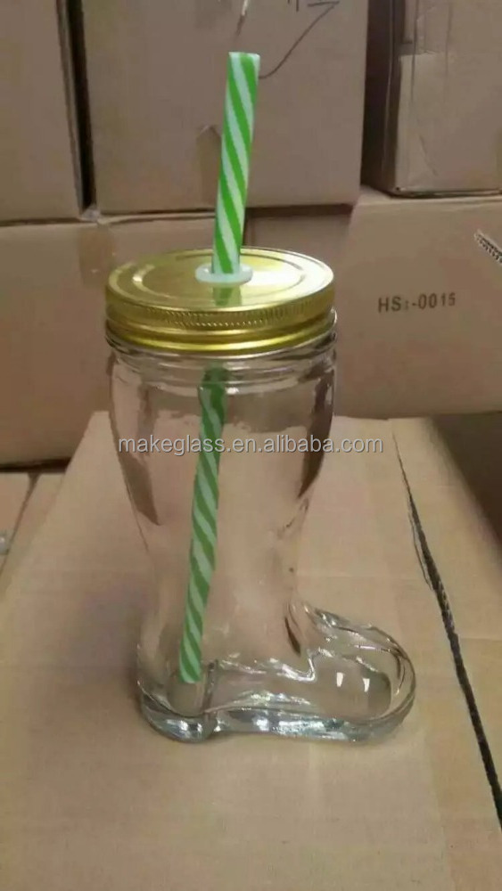 new mason jar , the boot shaped of mason jar with lid and straw