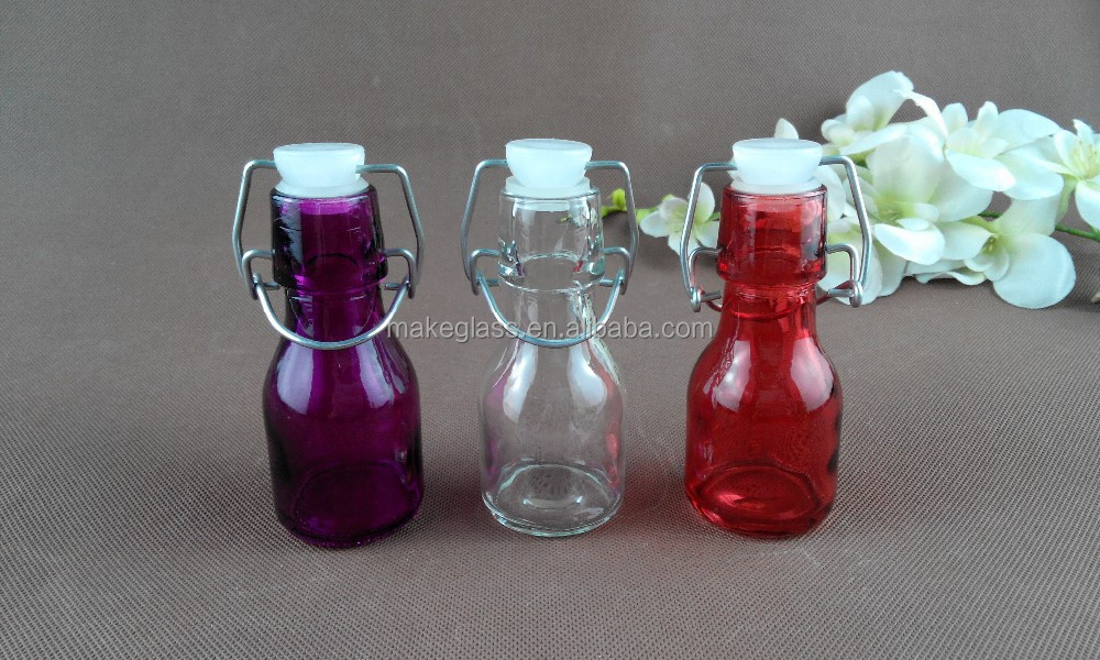 60ml colorful glass bottle with unique top, Glass lemonade bottle, Mini glass candy bottle with swing top