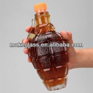 Special glass wine bottle grenade shape glass bottle with plastic lid