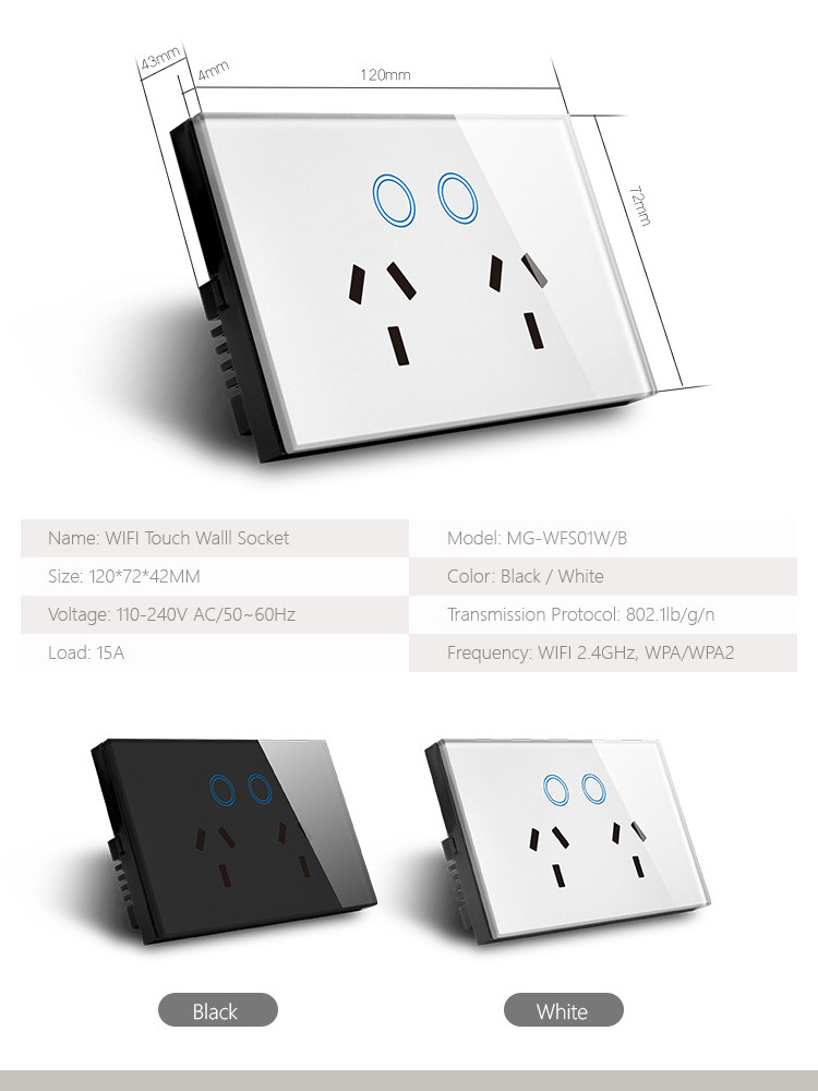 AU/US Standard wi-fi sockets Wireless plug Touch glass SAA Power Point WIFI GPO Smart home wifi socket switch