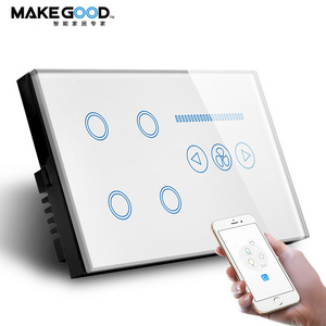 Makegood Home Automation Wifi Fan Switch Tuya Touch Panel Wifi Combined Switch Alexa Wifi 4 Gang Wall Switch with fan control