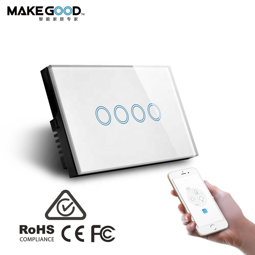 Makegood AU/US 120*72mm Smart power metering SAA Tuya Alexa voice control Wifi 6 gang smart zigbee touch glass wall switch