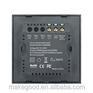 1000W 1 gang 2 way lighting accessory wall relays touch screen switch for smart home automation system