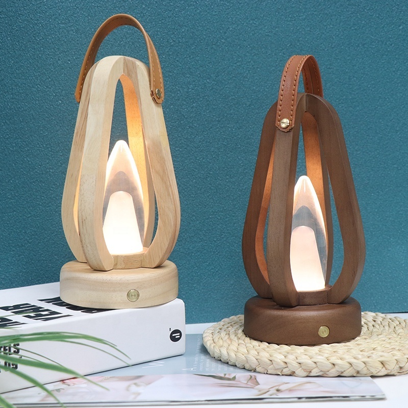 Wooden Led Portable Hanging Camping Light Outdoor Camping Lamp USB Rechargeablr Lantern For Kids