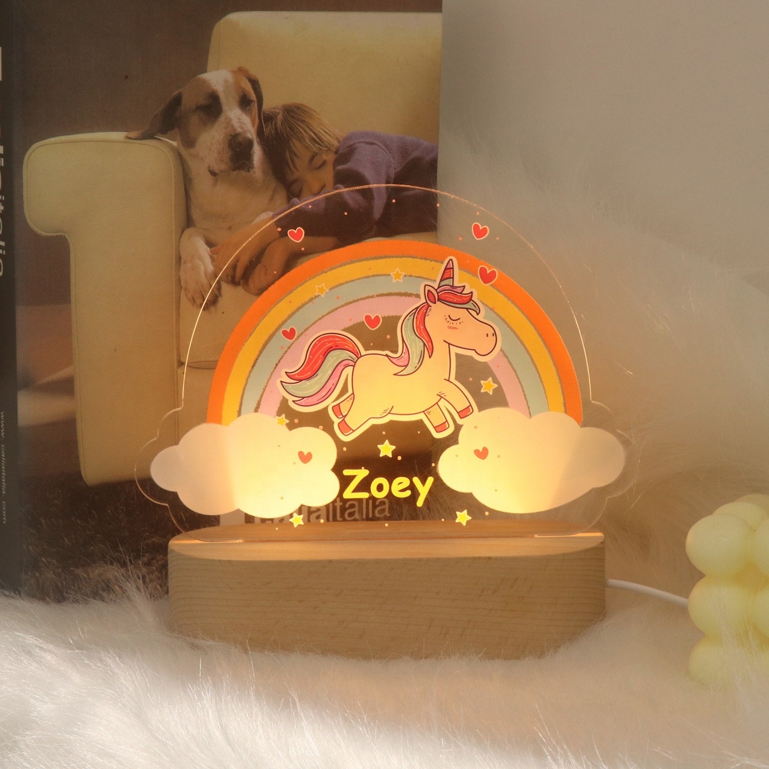 Idea Gift Personalized Name UV Night Lamp Wooden USB Led Light 3D Acrylic Custom Animals Night Light For Bedroom