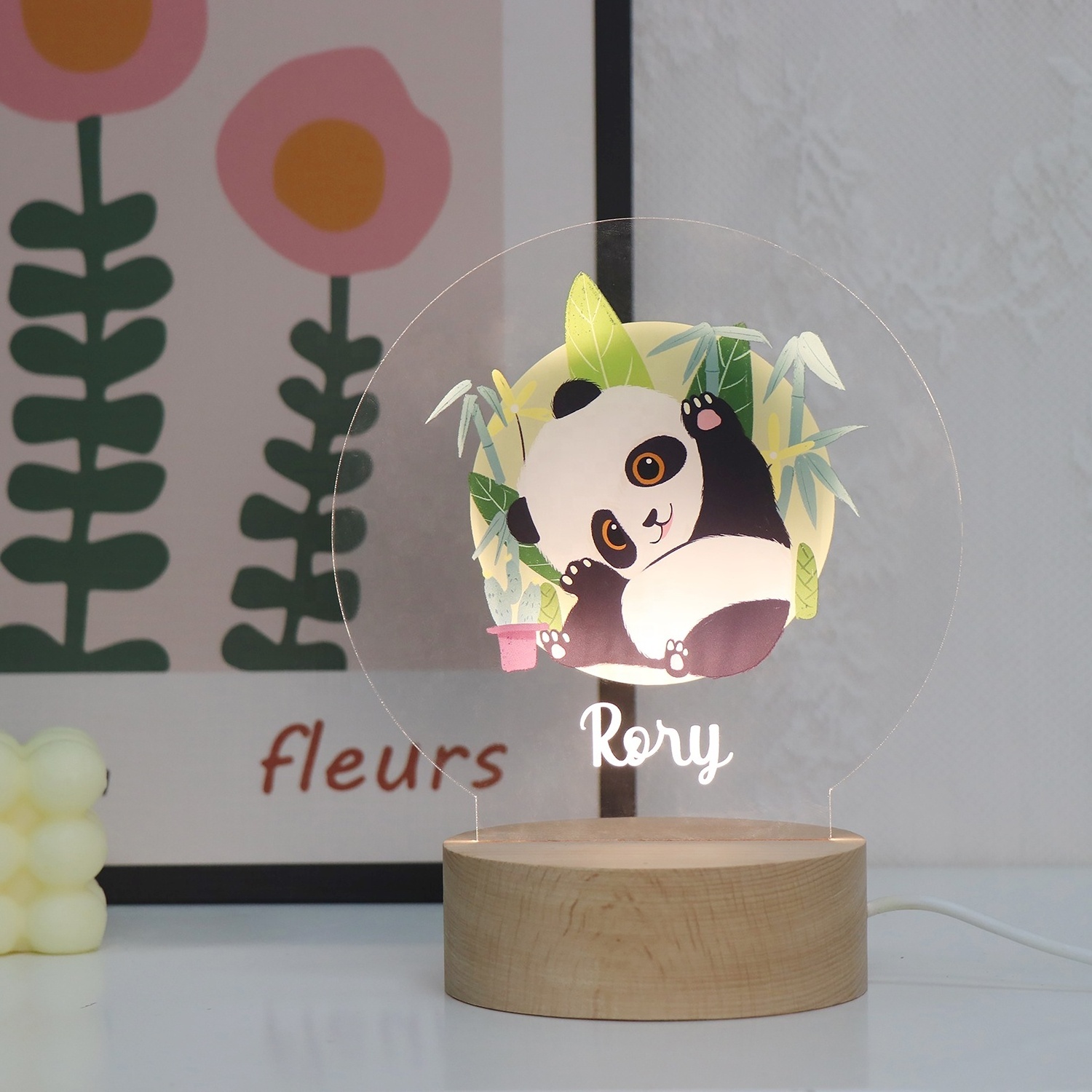 Idea Gift Personalized Name UV Night Lamp Wooden USB Led Light 3D Acrylic Custom Animals Night Light For Bedroom