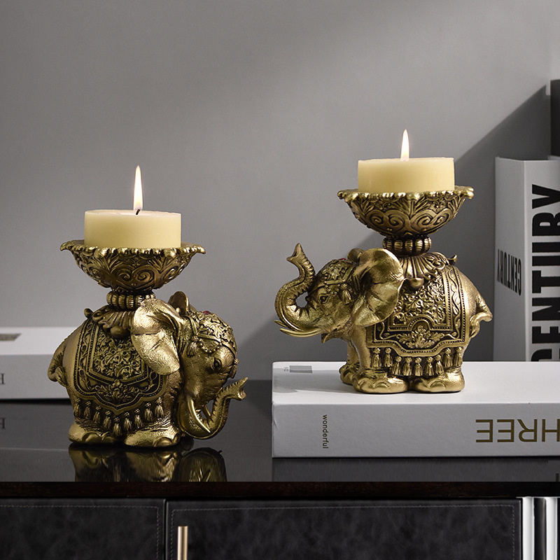 European creative retro elephant candlestick decoration home living room porch table resin candle table decorative arts