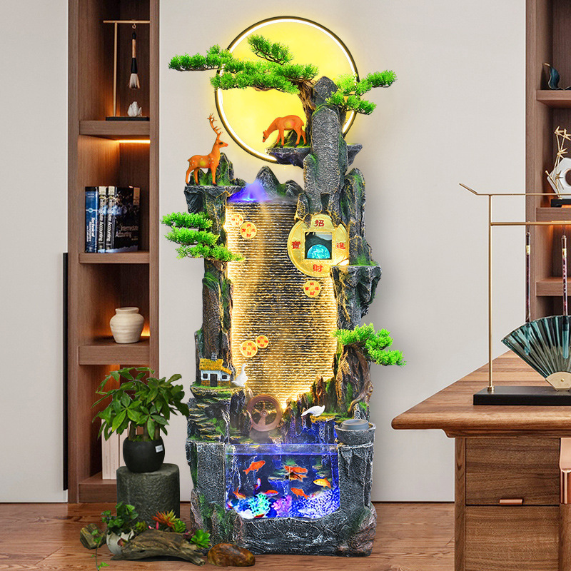 Rockery water fish pond landscape Chinese fountain water curtain wall large modern simple landing office charm pieces