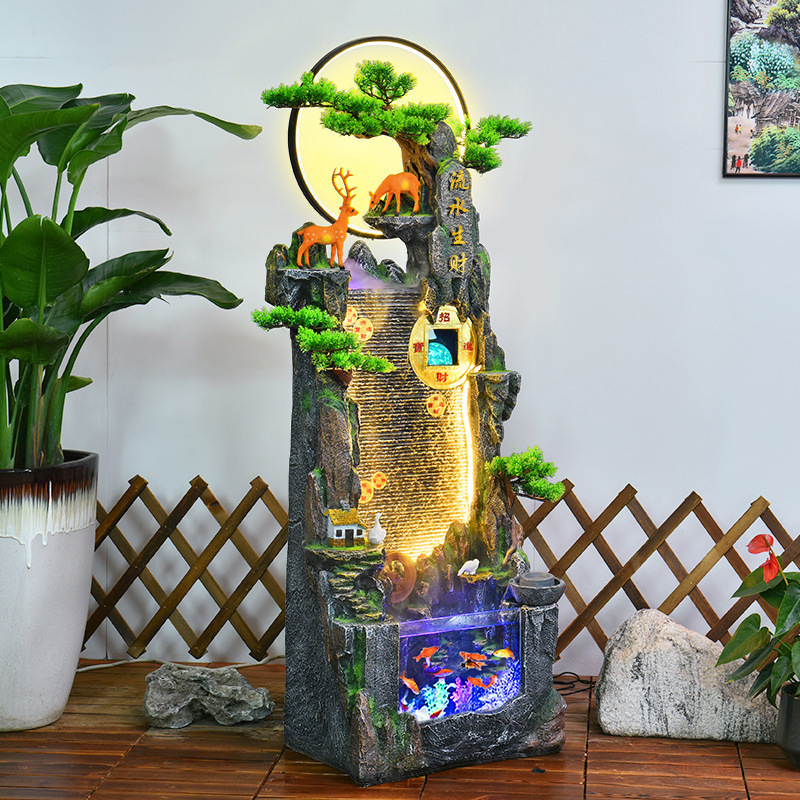 Large rockery water fountain fish tank humidifier living room income Feng shui wheel mountain circulating water landscape decora