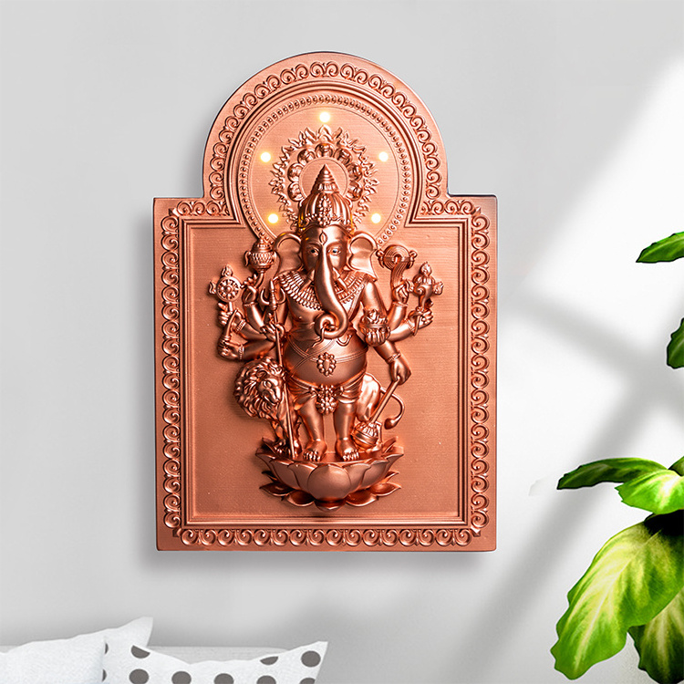 Diwali Special Light Wood Ganesha Sculpture Wall Ganesha Statue Hindu God