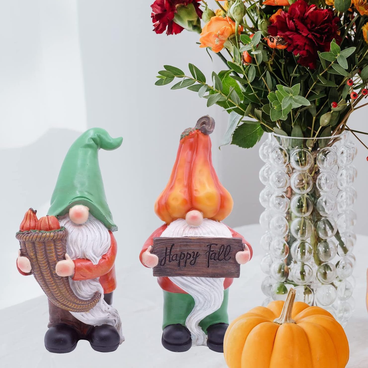 Cross border 2 pieces of autumn large Dwarf pumpkin decoration for harvest Thanksgiving figurines garden decoration