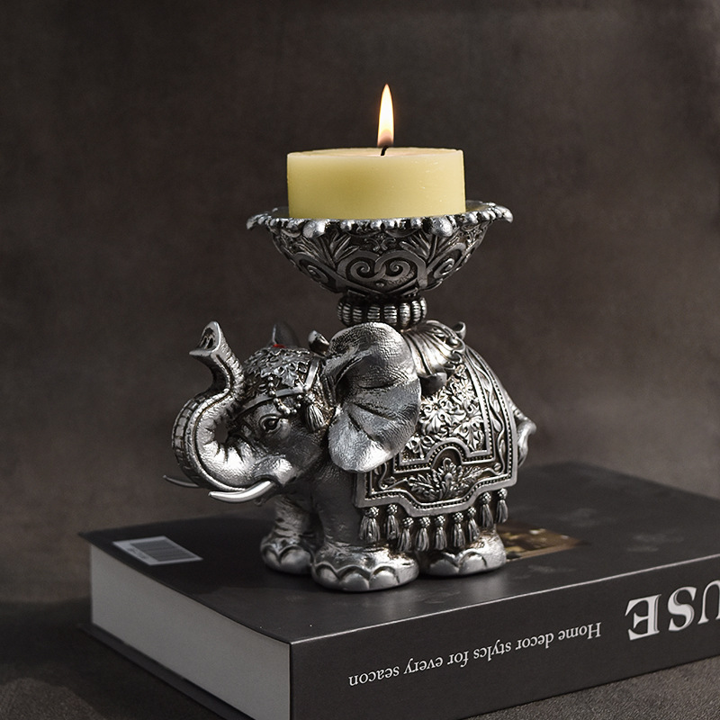 European creative retro elephant candlestick decoration home living room porch table resin candle table decorative arts