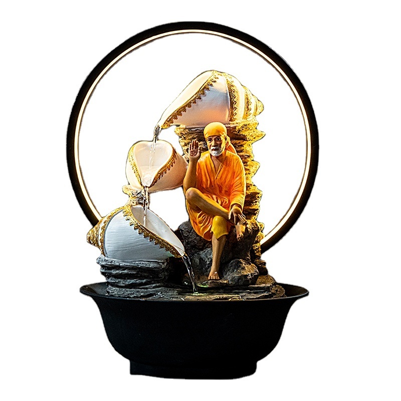 Wholesale Hindu With Light Ring Elephant God Water Fountain Meditating Indoor Tabletop Ganesha Water Fountain