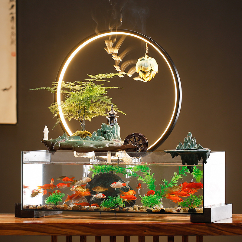 Water Zhaocai home glass large fish tank home living room cycle fish farming indoor landscape moving gift