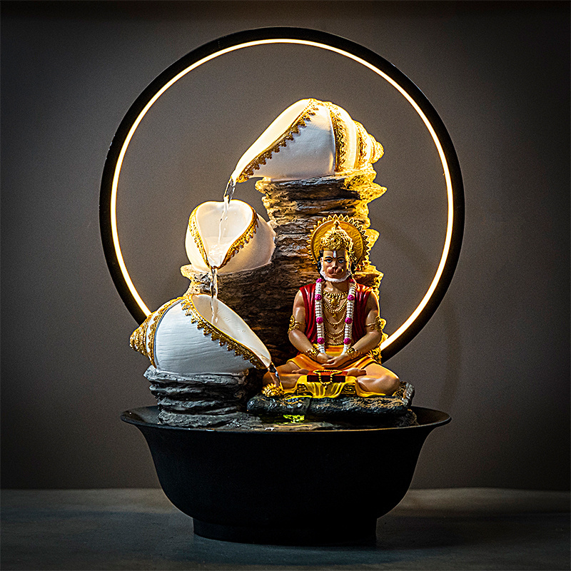 Wholesale Hindu With Light Ring Elephant God Water Fountain Meditating Indoor Tabletop Ganesha Water Fountain