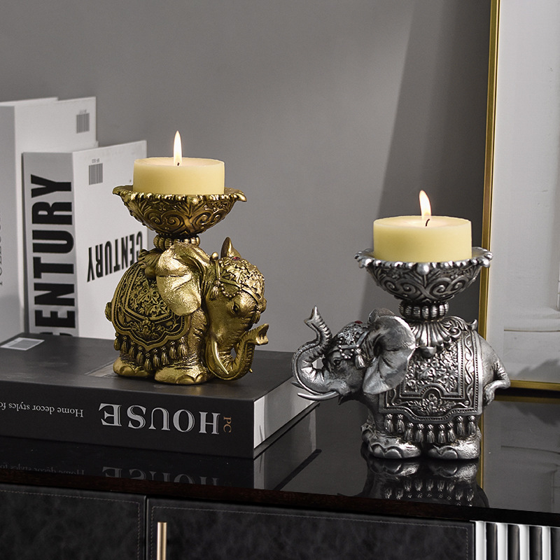 European creative retro elephant candlestick decoration home living room porch table resin candle table decorative arts