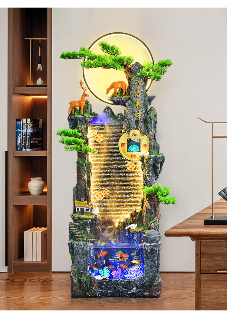 Large rockery water fountain fish tank humidifier living room income Feng shui wheel mountain circulating water landscape decora