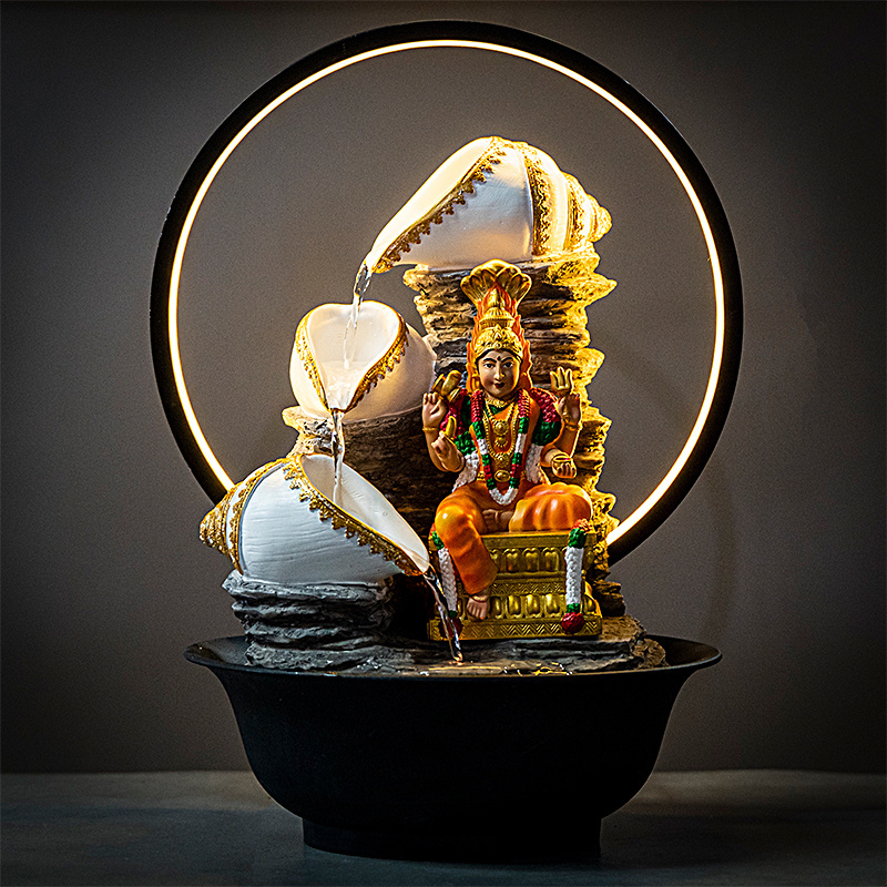 Wholesale Hindu With Light Ring Elephant God Water Fountain Meditating Indoor Tabletop Ganesha Water Fountain