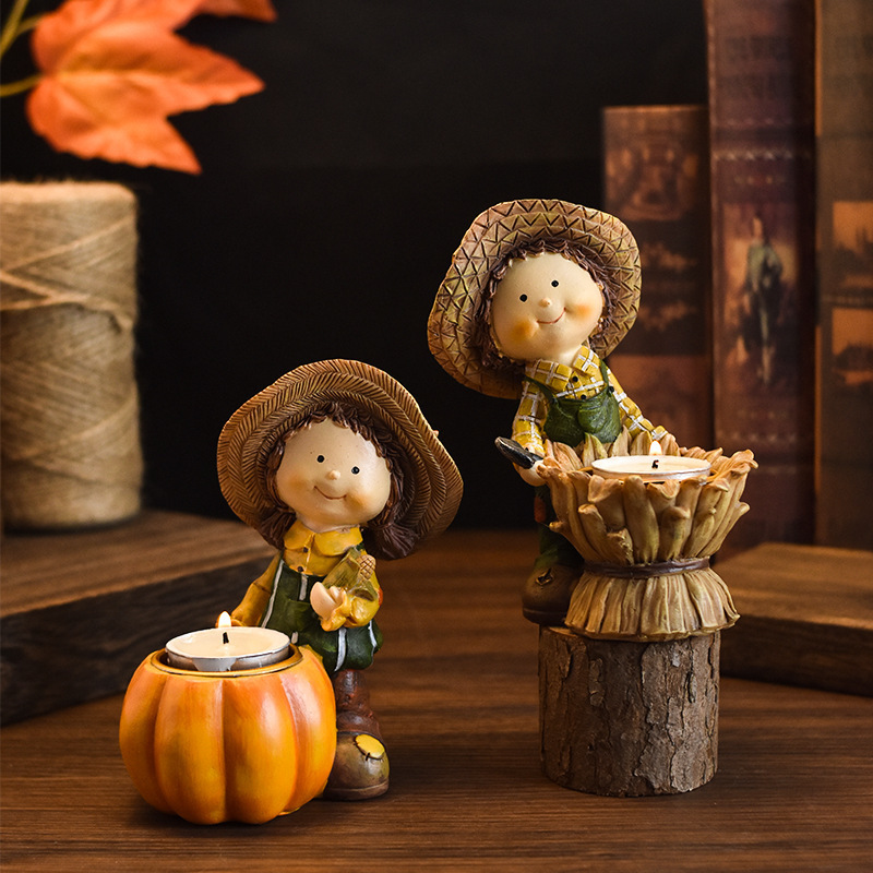 Cross-border Creative Harvest Festival pumpkin resin crafts Pastoral style home tabletop garden girl decorations