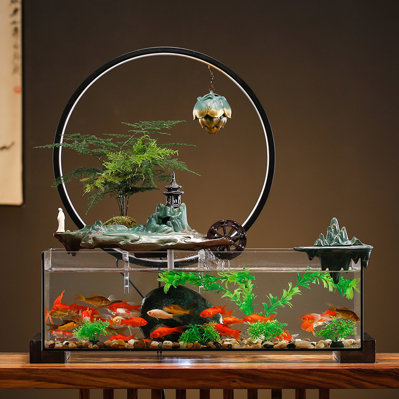 Water Zhaocai home glass large fish tank home living room cycle fish farming indoor landscape moving gift