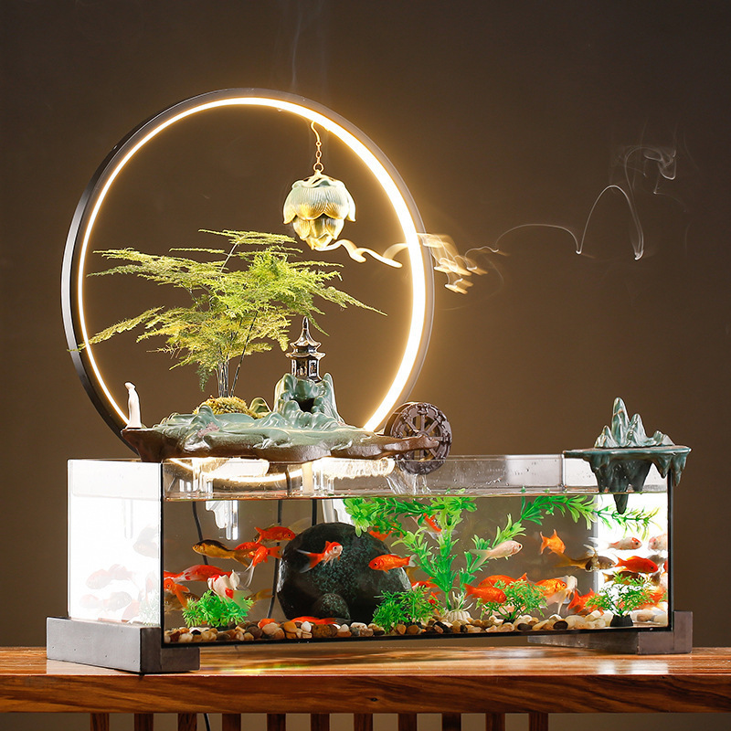 Water Zhaocai home glass large fish tank home living room cycle fish farming indoor landscape moving gift