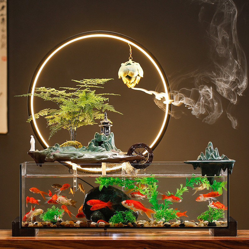 Water Zhaocai home glass large fish tank home living room cycle fish farming indoor landscape moving gift