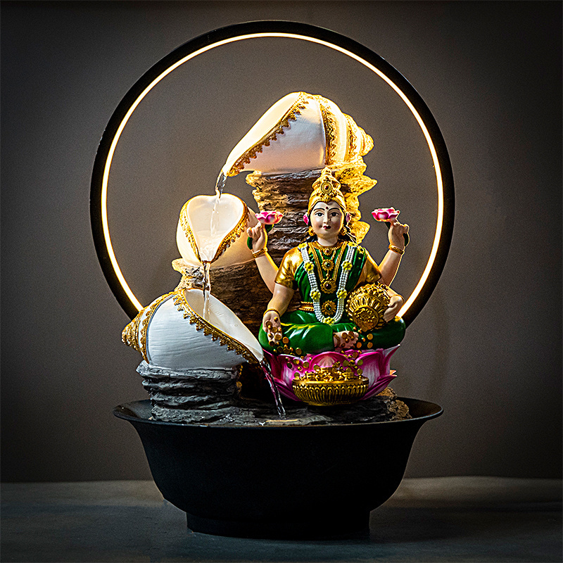 Wholesale Hindu With Light Ring Elephant God Water Fountain Meditating Indoor Tabletop Ganesha Water Fountain